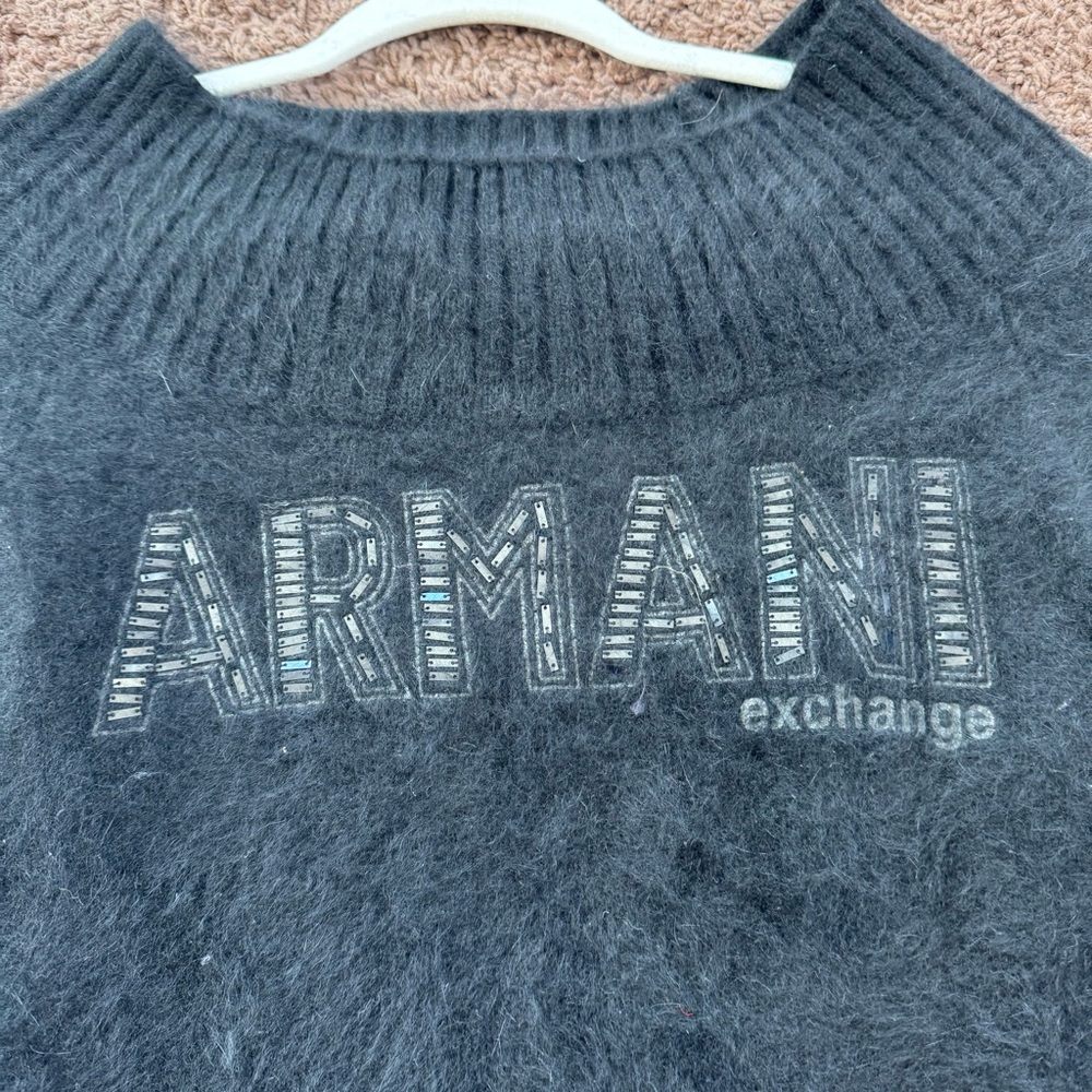 Armani Exchange Black On Off Shoulder Rabbit Hair Sweater Angora Fur M - Picture 8 of 10